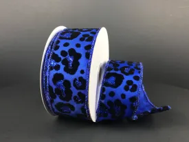 1.5"X10Y Royal Blue Satin Blue Flocked Cheetah 68206-09-25