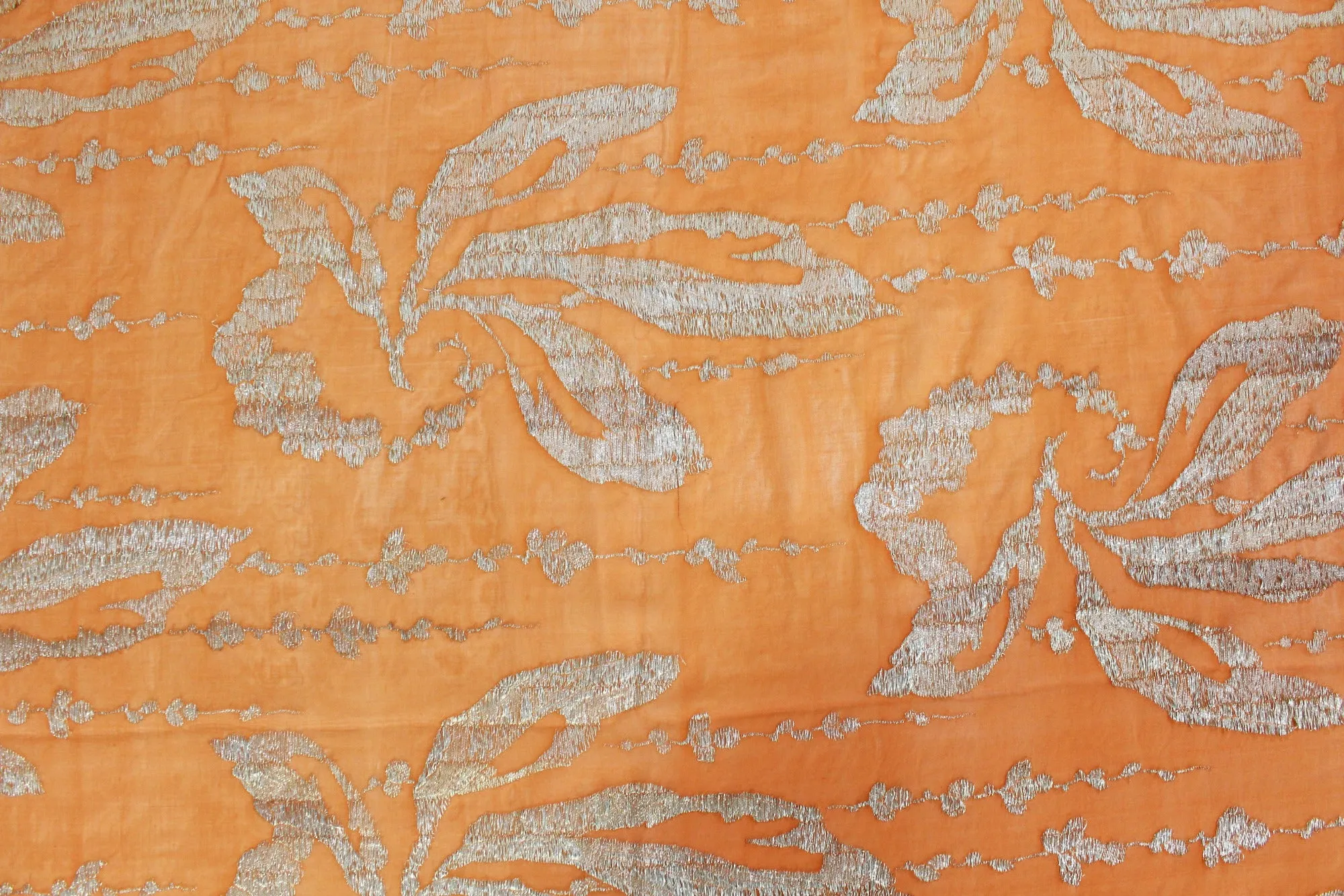 1920s Orange Silver Silk Lamé Sewing Fabric, 7 Yards