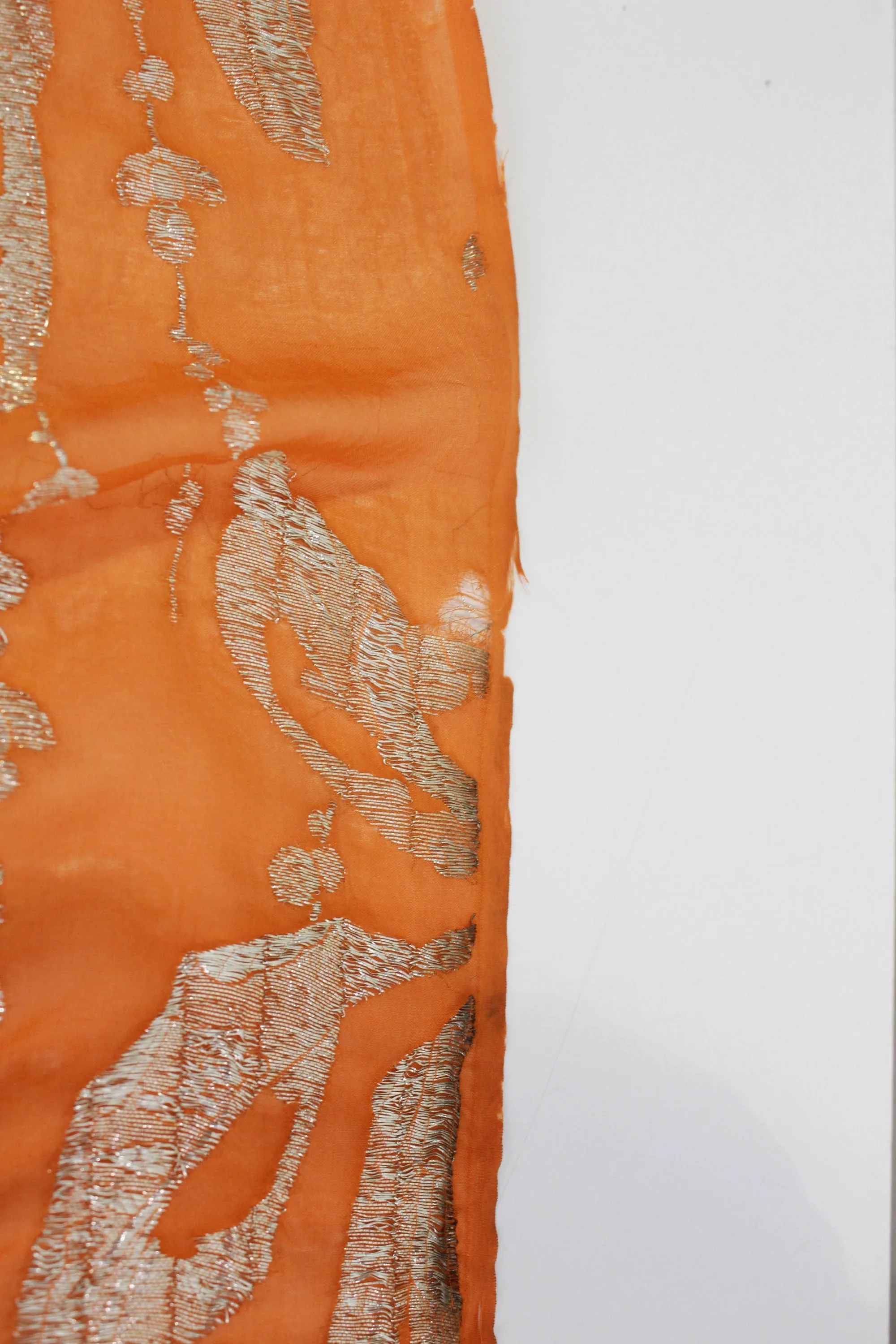 1920s Orange Silver Silk Lamé Sewing Fabric, 7 Yards