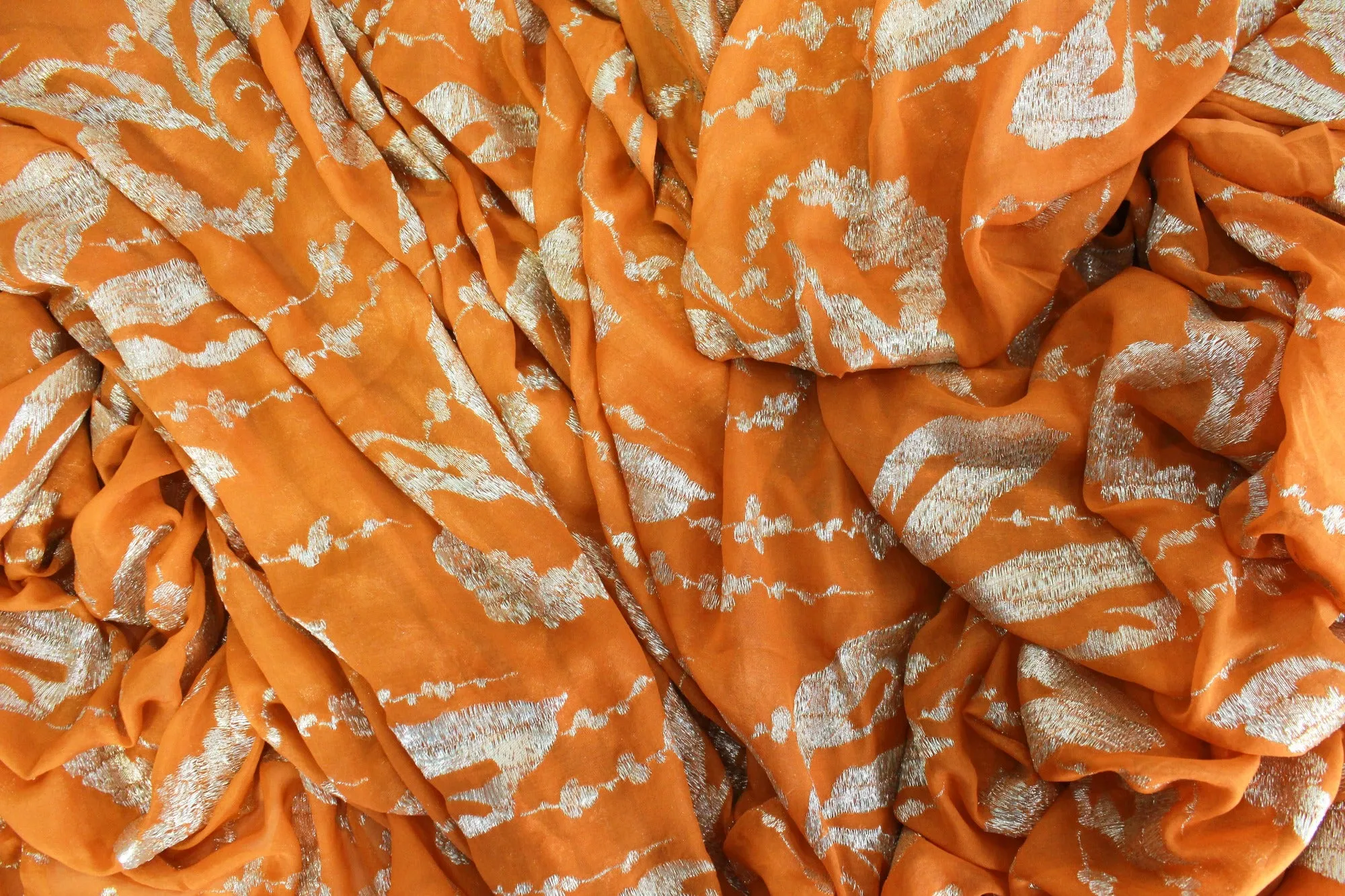 1920s Orange Silver Silk Lamé Sewing Fabric, 7 Yards