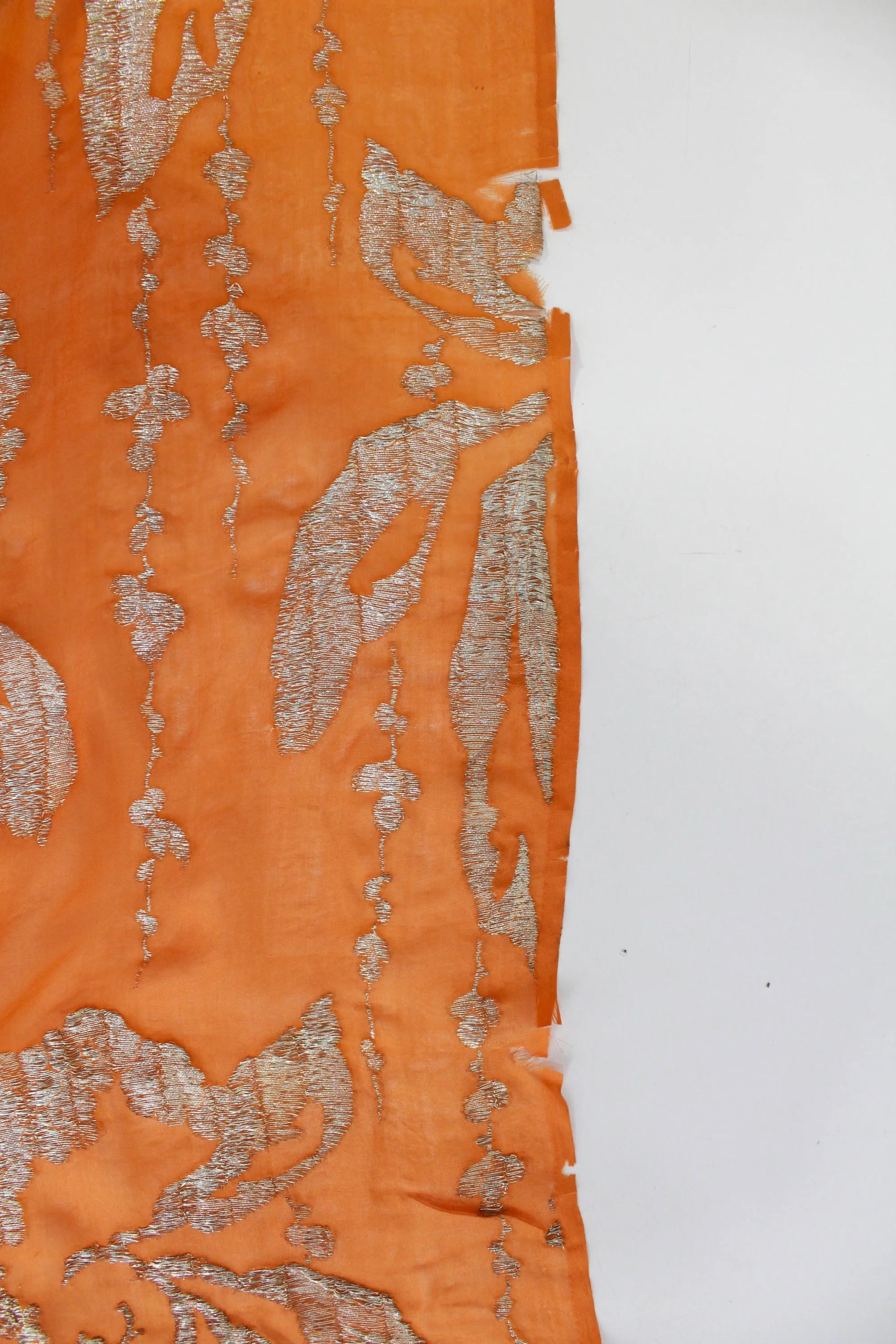 1920s Orange Silver Silk Lamé Sewing Fabric, 7 Yards