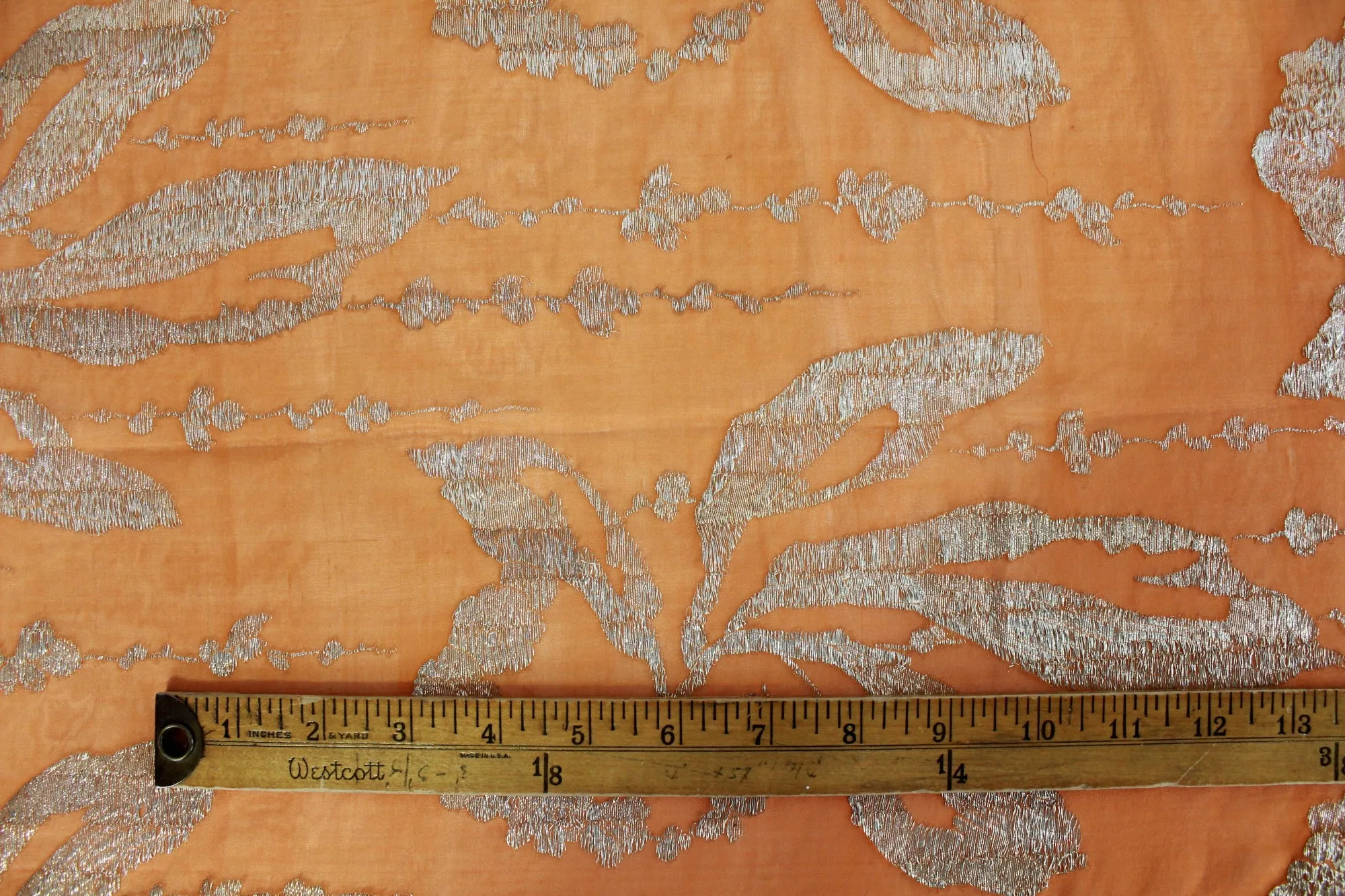 1920s Orange Silver Silk Lamé Sewing Fabric, 7 Yards