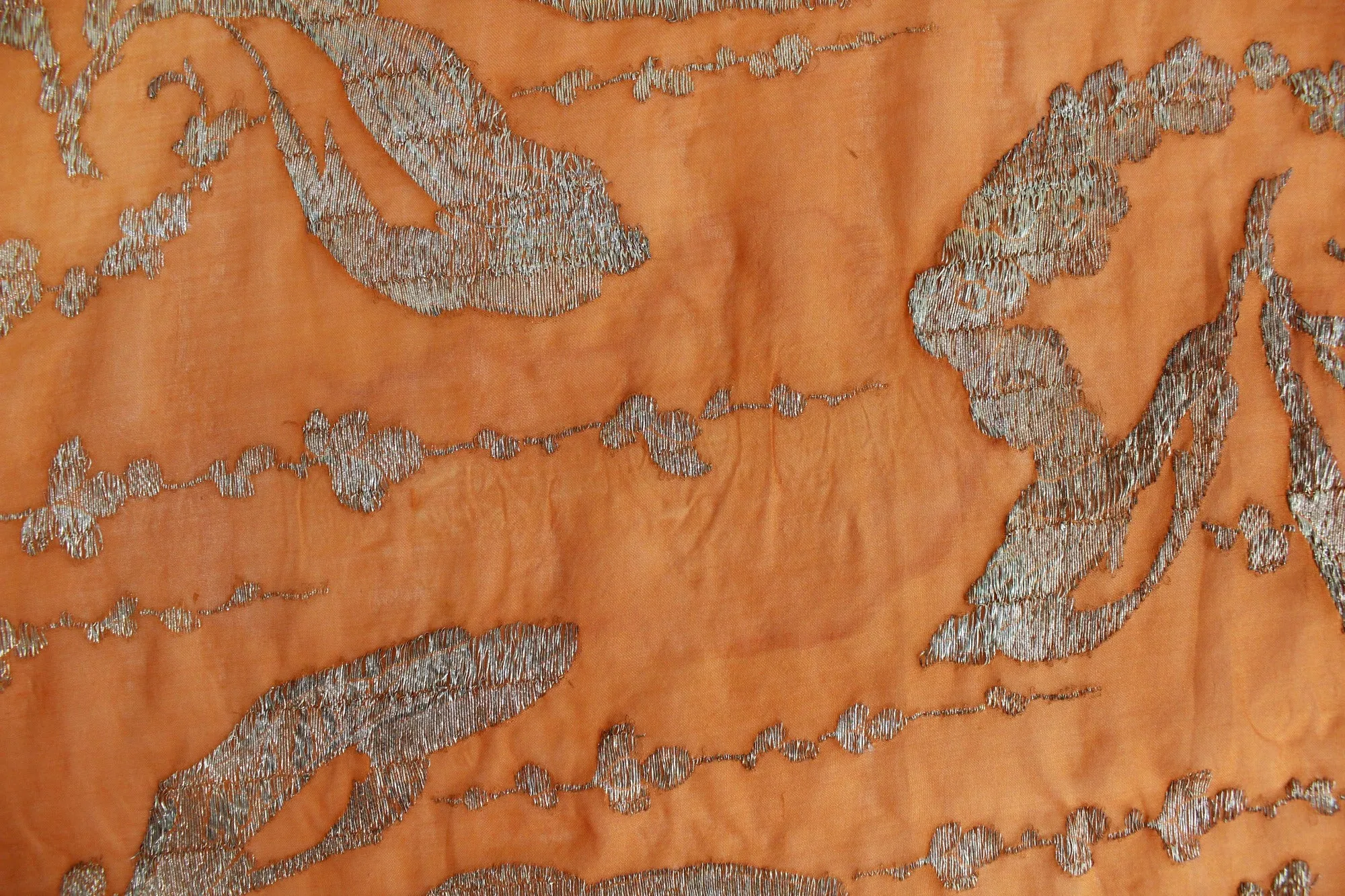 1920s Orange Silver Silk Lamé Sewing Fabric, 7 Yards