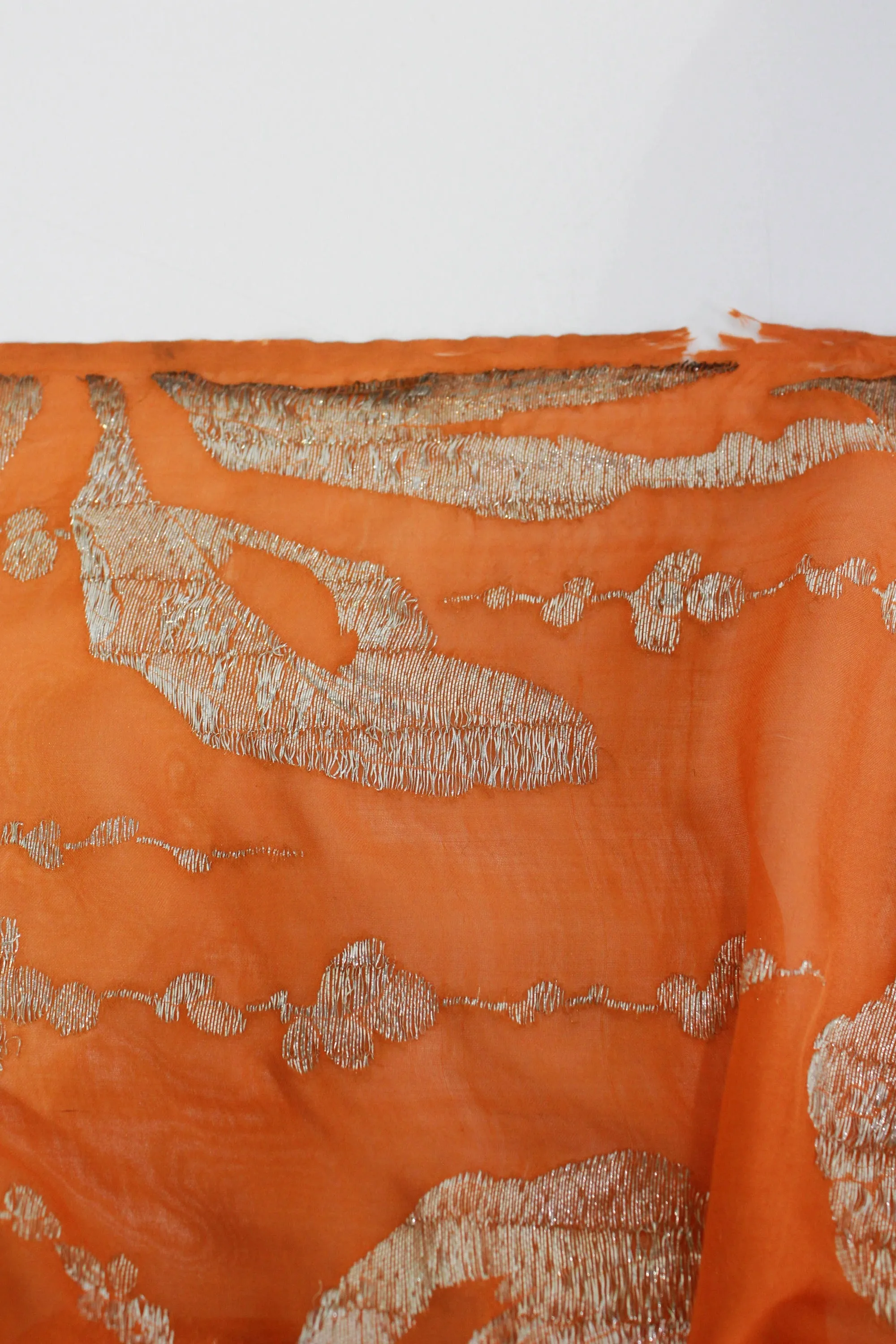 1920s Orange Silver Silk Lamé Sewing Fabric, 7 Yards