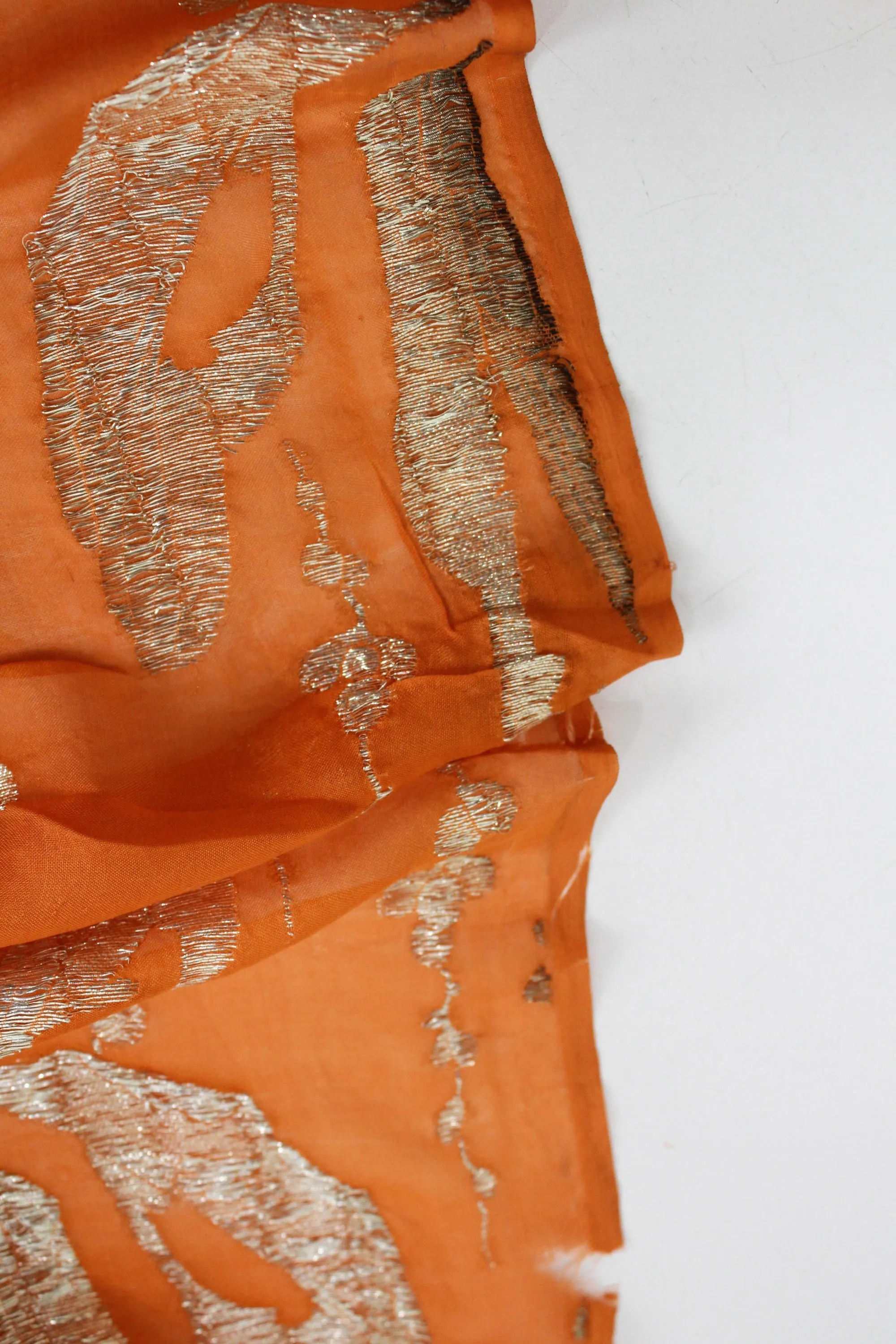 1920s Orange Silver Silk Lamé Sewing Fabric, 7 Yards