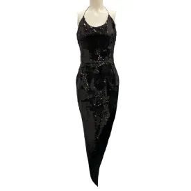 Alexandre Vauthier Black Sequined Halter Asymmetric Dress