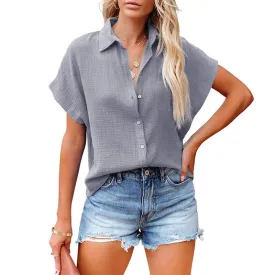 Amy Fashion - Elegant Short Sleeve Cotton Linen Batwing Blouses