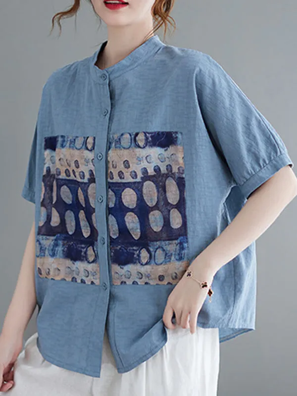 Artistic Retro Loose Applique Printed Blouse