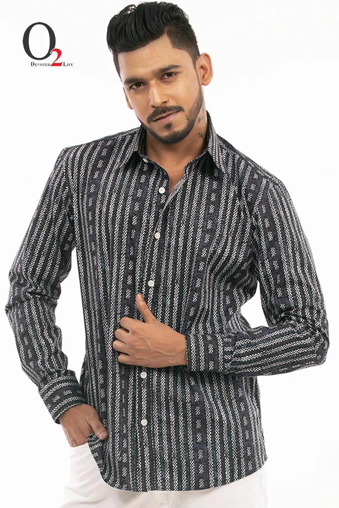 Black Swhite Printed Full Sleeve Fashion Shirt