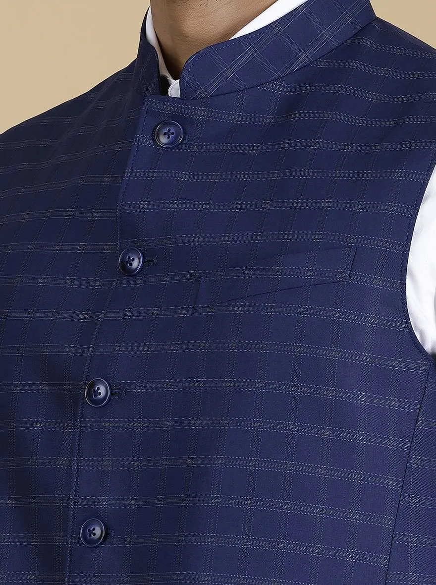 Blue Checked Regular Fit Modi Jacket | JadeBlue