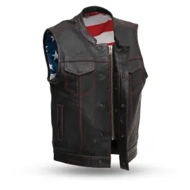 Born Free - Men's Motorcycle Leather Vest (Red Stitch)