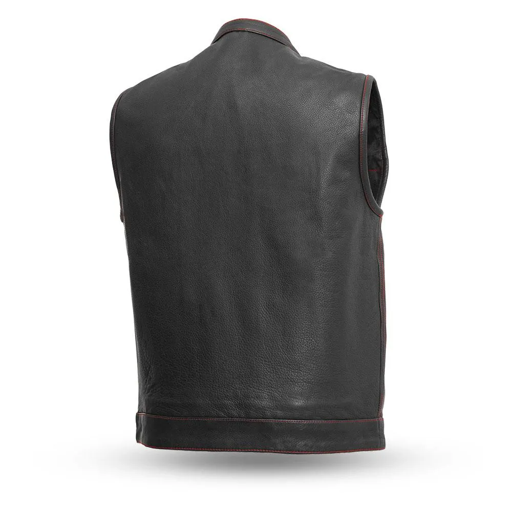 Born Free - Men's Motorcycle Leather Vest (Red Stitch)