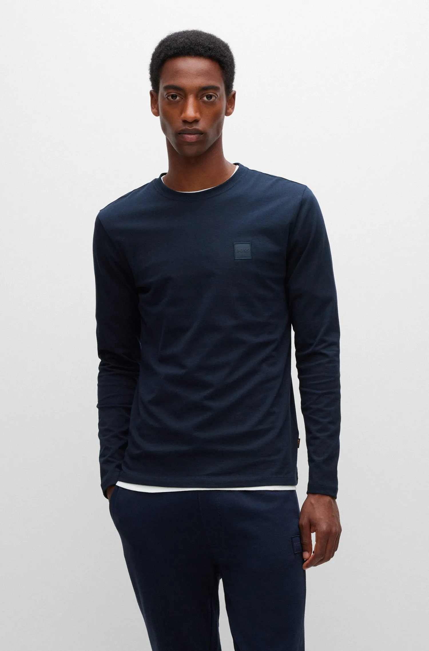 BOSS Tacks Long Sleeve T Shirt in Navy