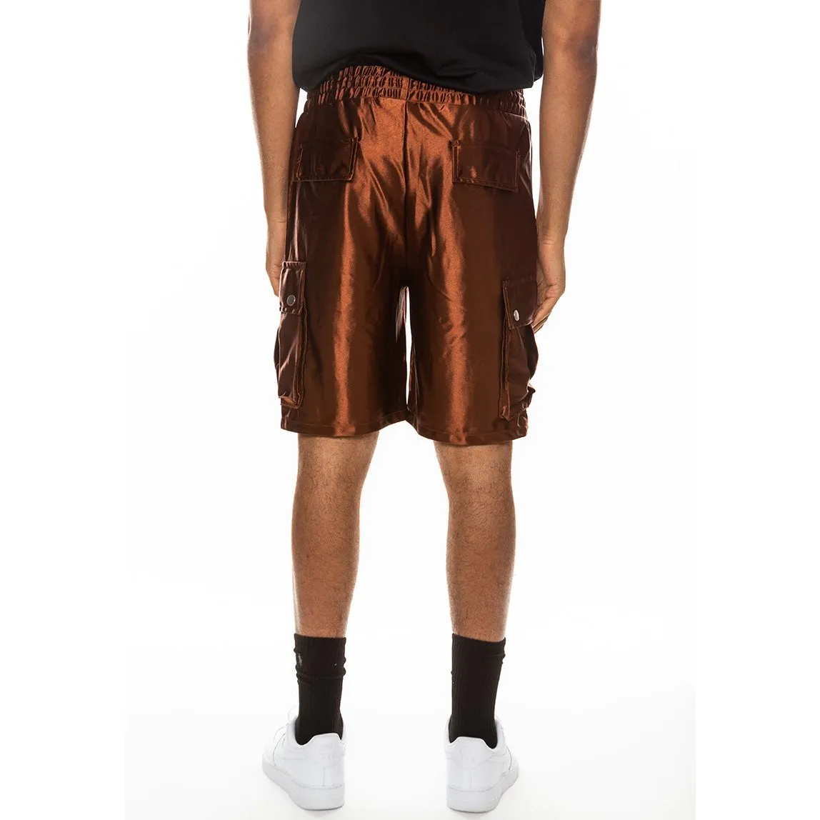 Brown Satin Cargo Shorts