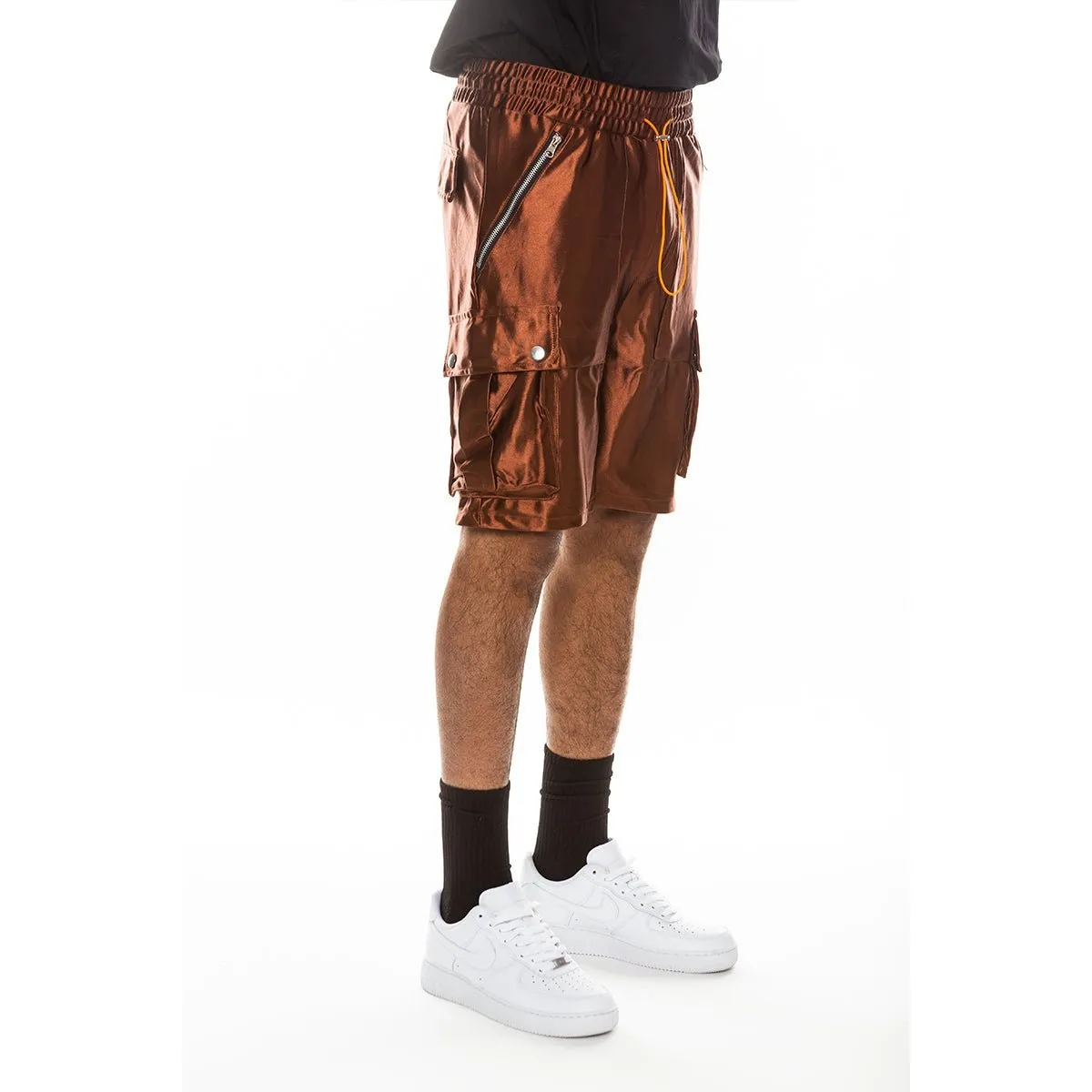 Brown Satin Cargo Shorts