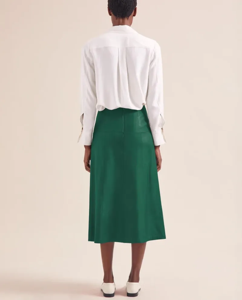 Cefinn Tiana Dark Green Leather Midi Skirt