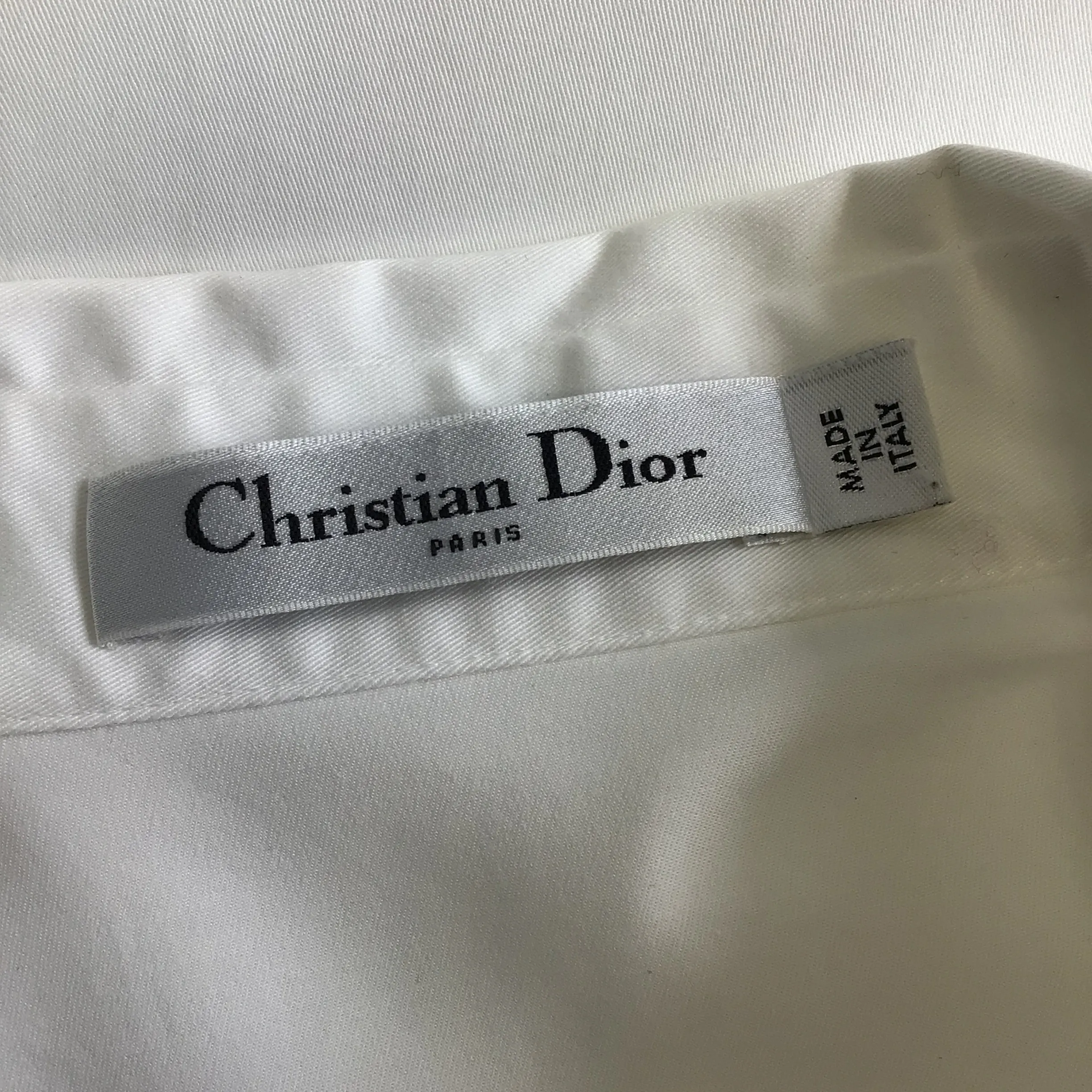 Christian Dior White Brocade Detail Peplum Hem Cotton Shirt