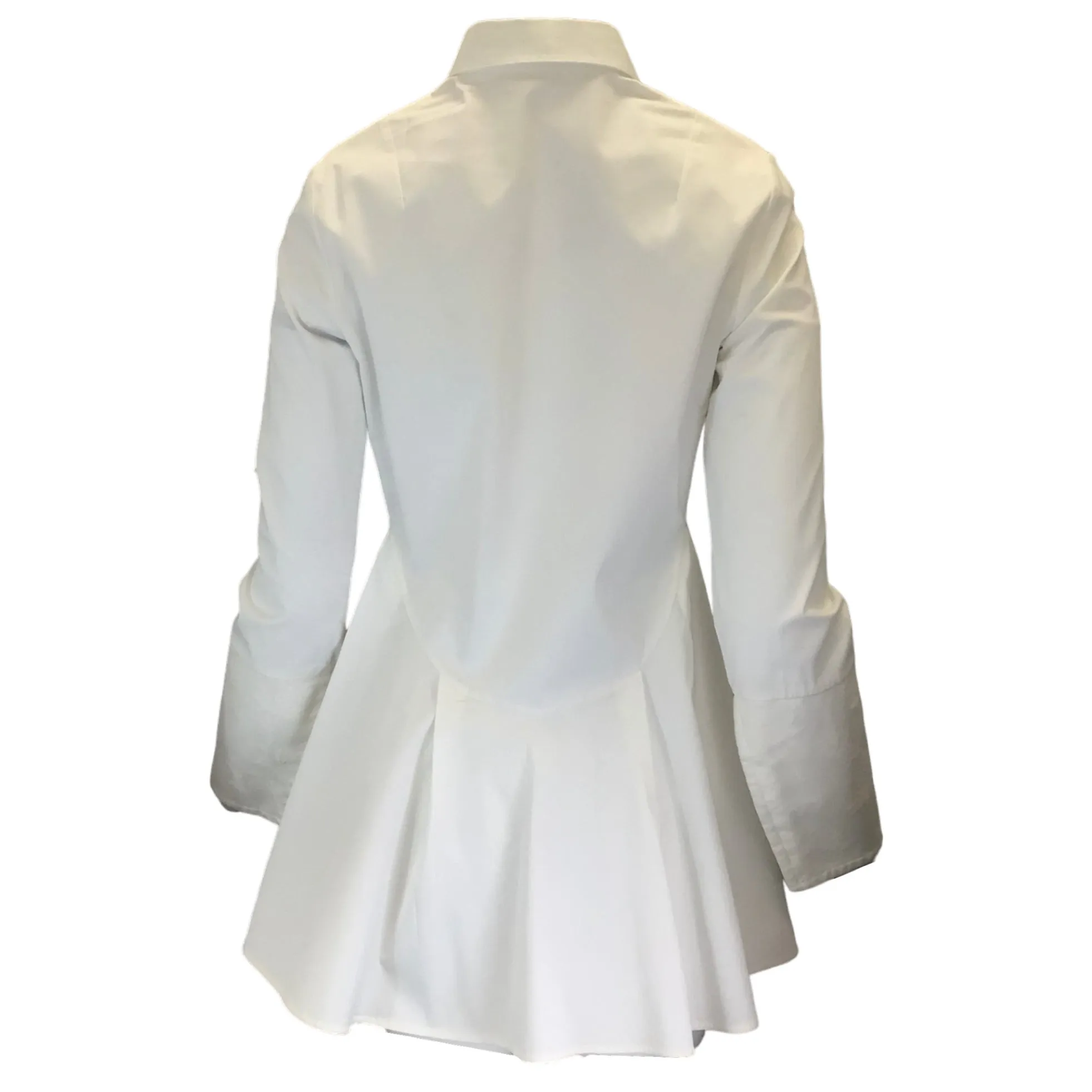 Christian Dior White Brocade Detail Peplum Hem Cotton Shirt