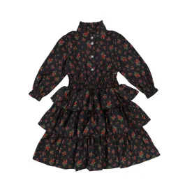 CHRISTINA RHODE BLACK FLORAL SMOCKED LAYERED DRESS