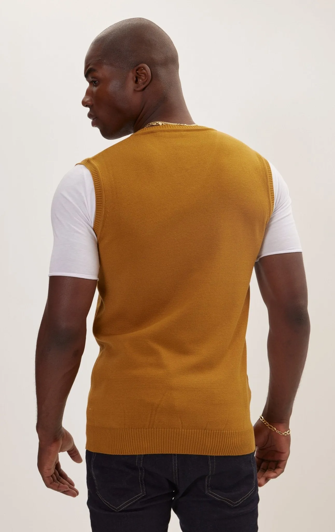 Classic V-Neck Knitted Vest - Mustard