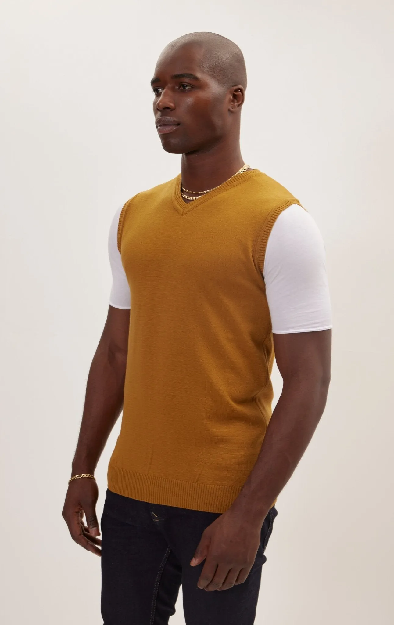 Classic V-Neck Knitted Vest - Mustard