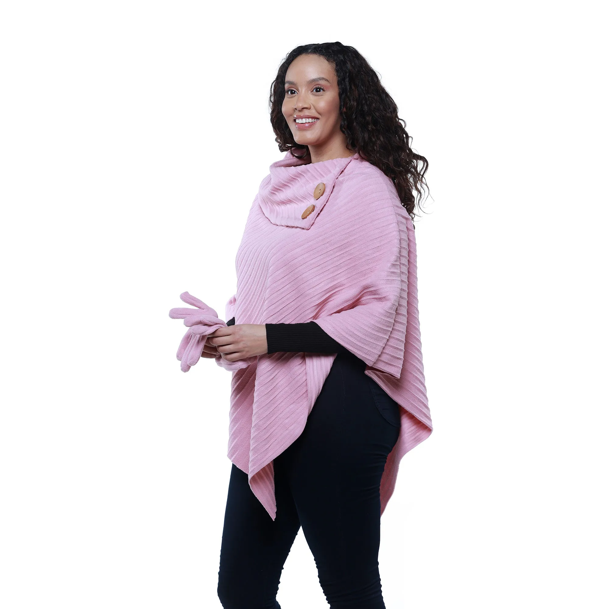 Connie Cozy Coat Fleece Poncho and Gloves Set