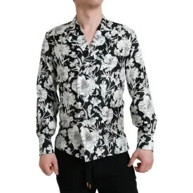 Dolce & Gabbana Black White Floral Button Down Casual Shirt