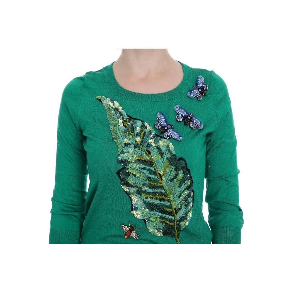 Dolce & Gabbana Embellished Green Silk Pullover Sweater