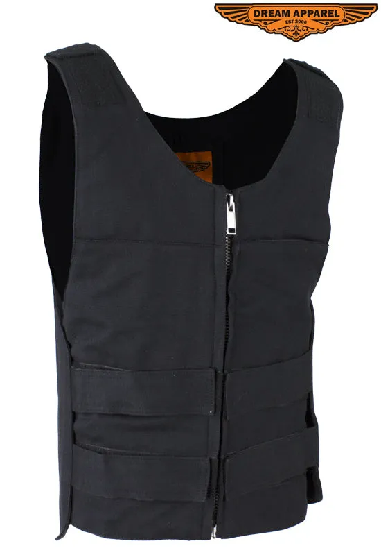 Dream Apparel Mens Black Canvas Motorcycle Vest with Front Zipper Closure