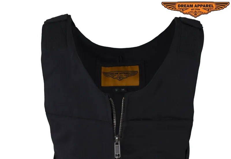 Dream Apparel Mens Black Canvas Motorcycle Vest with Front Zipper Closure