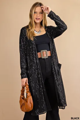 Elegant Black Sequined Duster