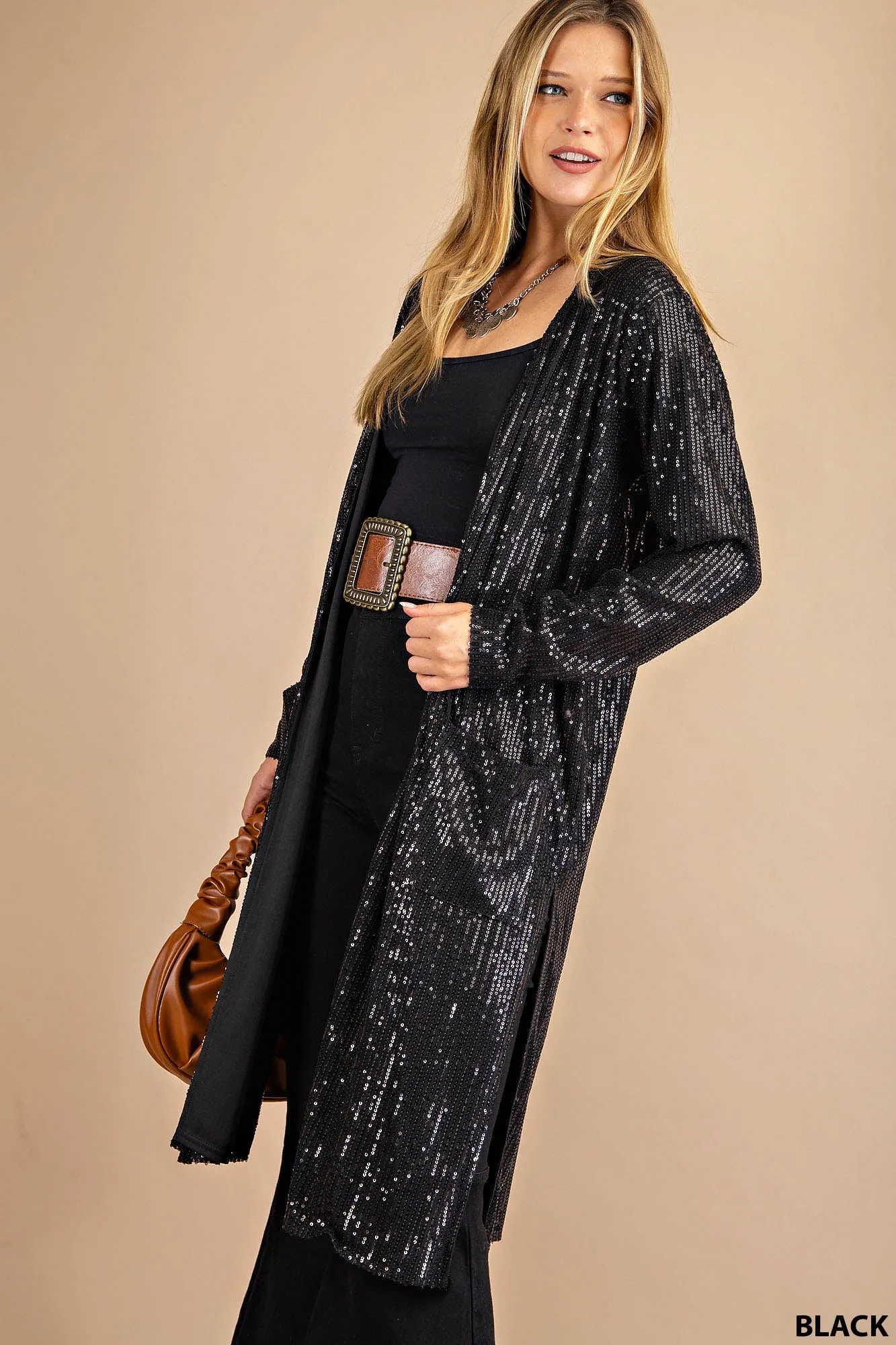 Elegant Black Sequined Duster