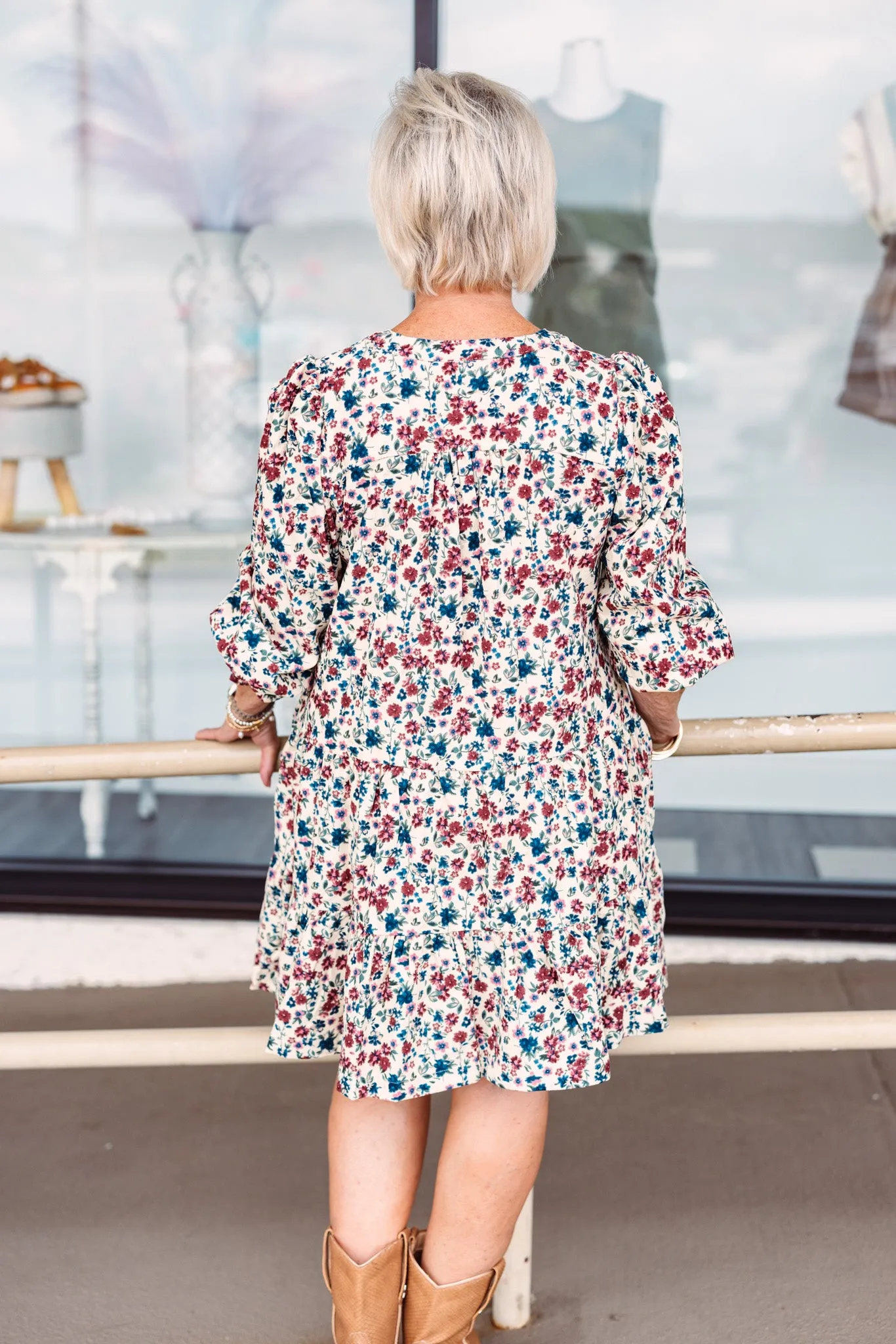 Fabulous Floral Corduroy Oatmeal Dress