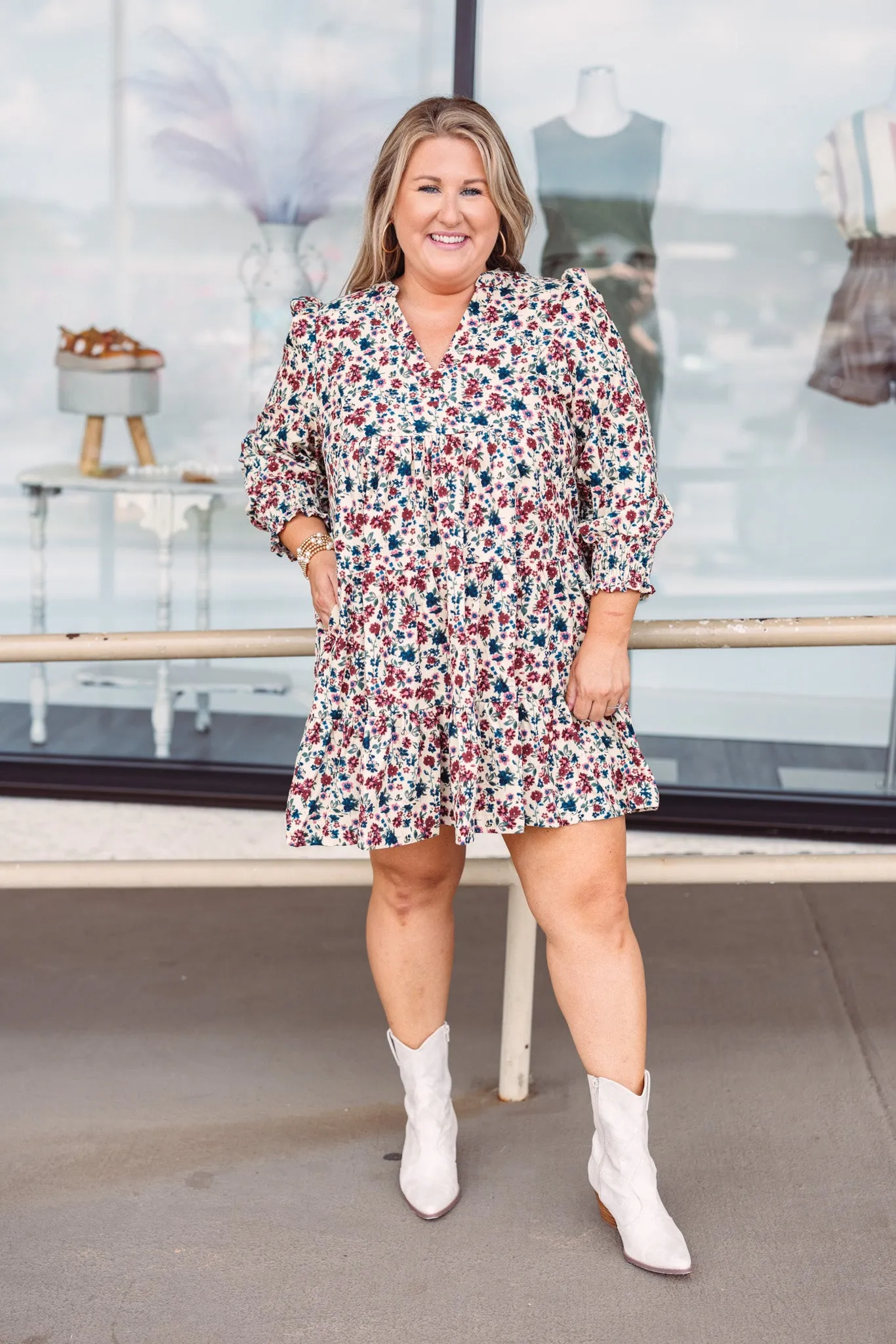 Fabulous Floral Corduroy Oatmeal Dress