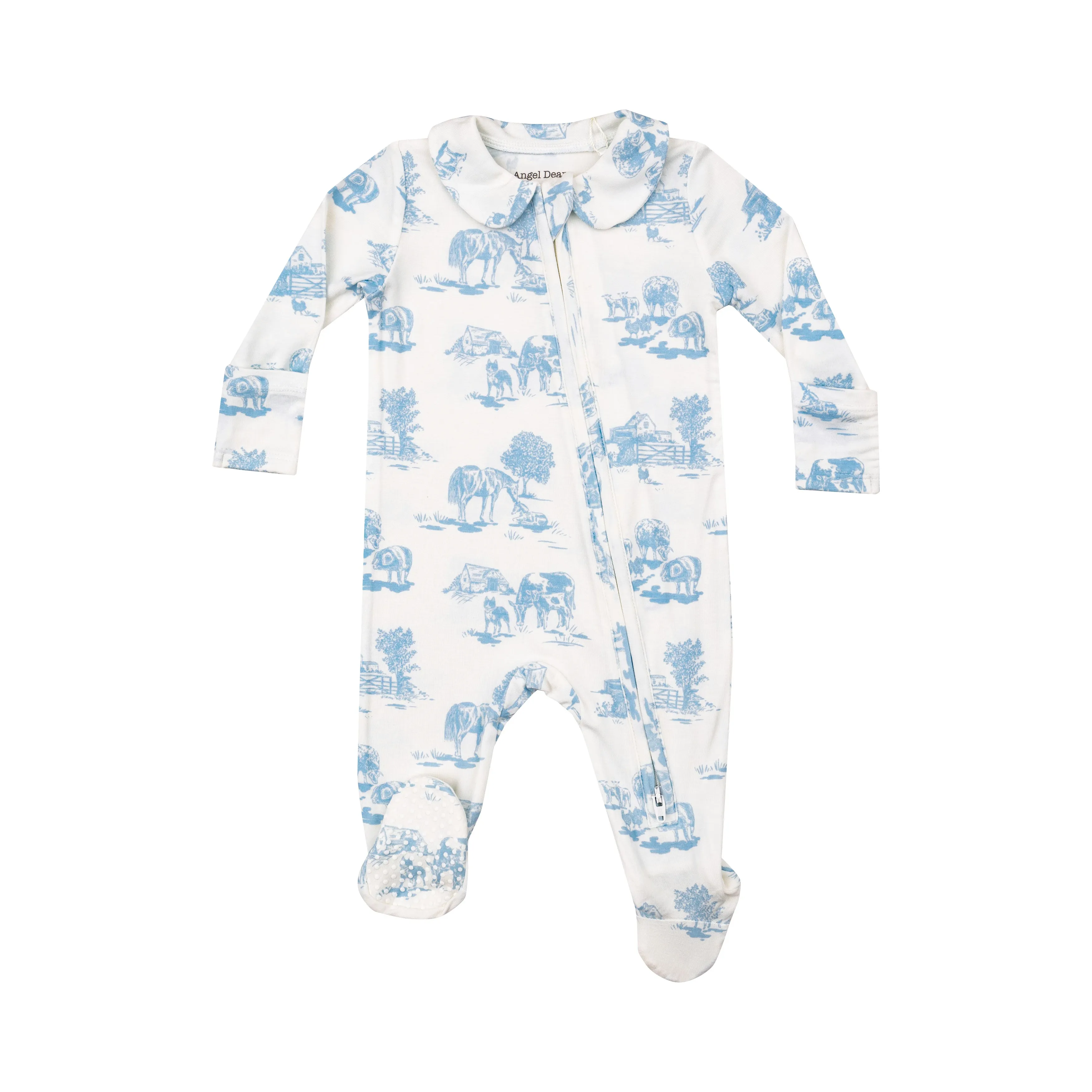 Farm Toile Blue Peter Pan 2 Way Zipper Footie