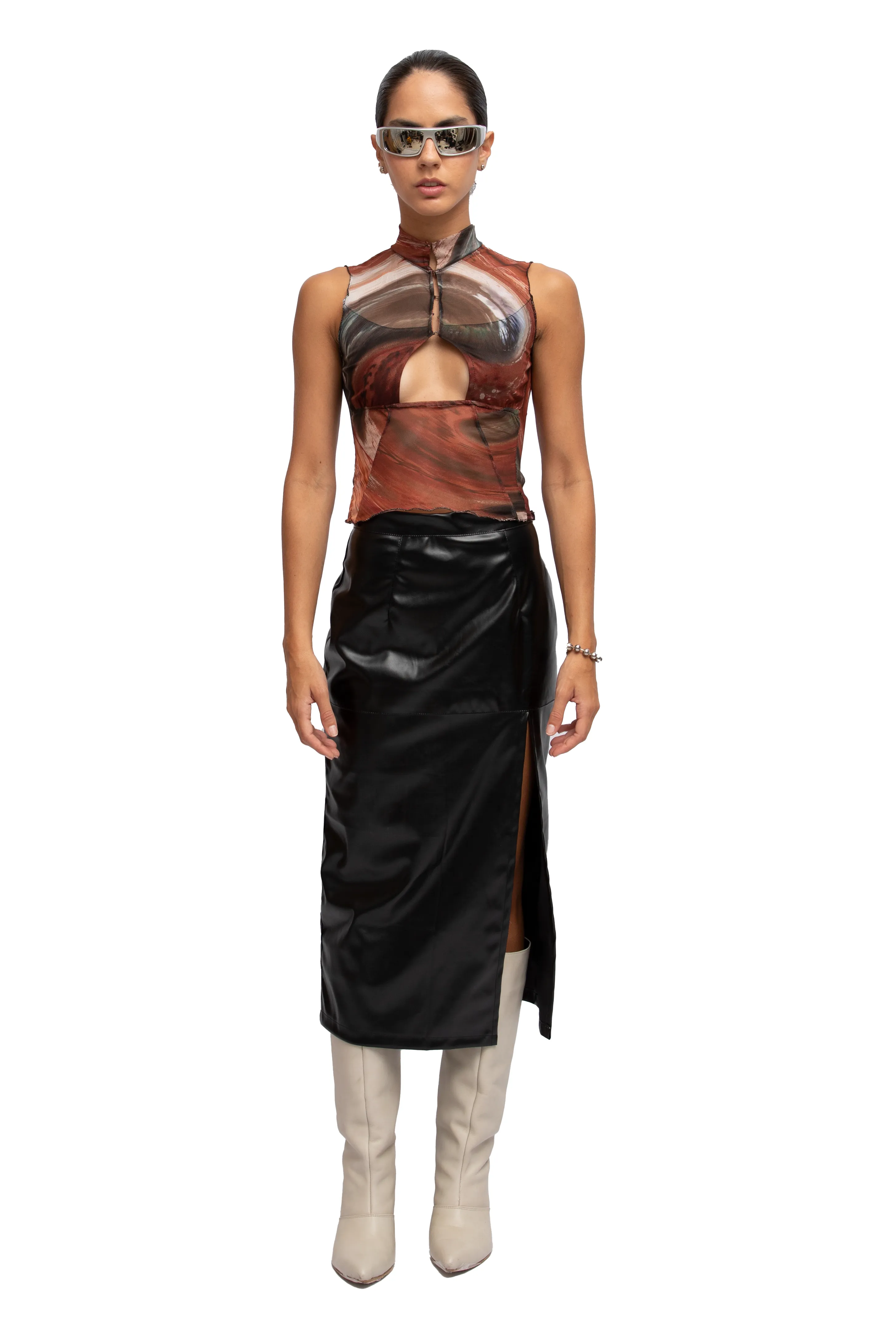 FAUX LEATHER MIDI SKIRT