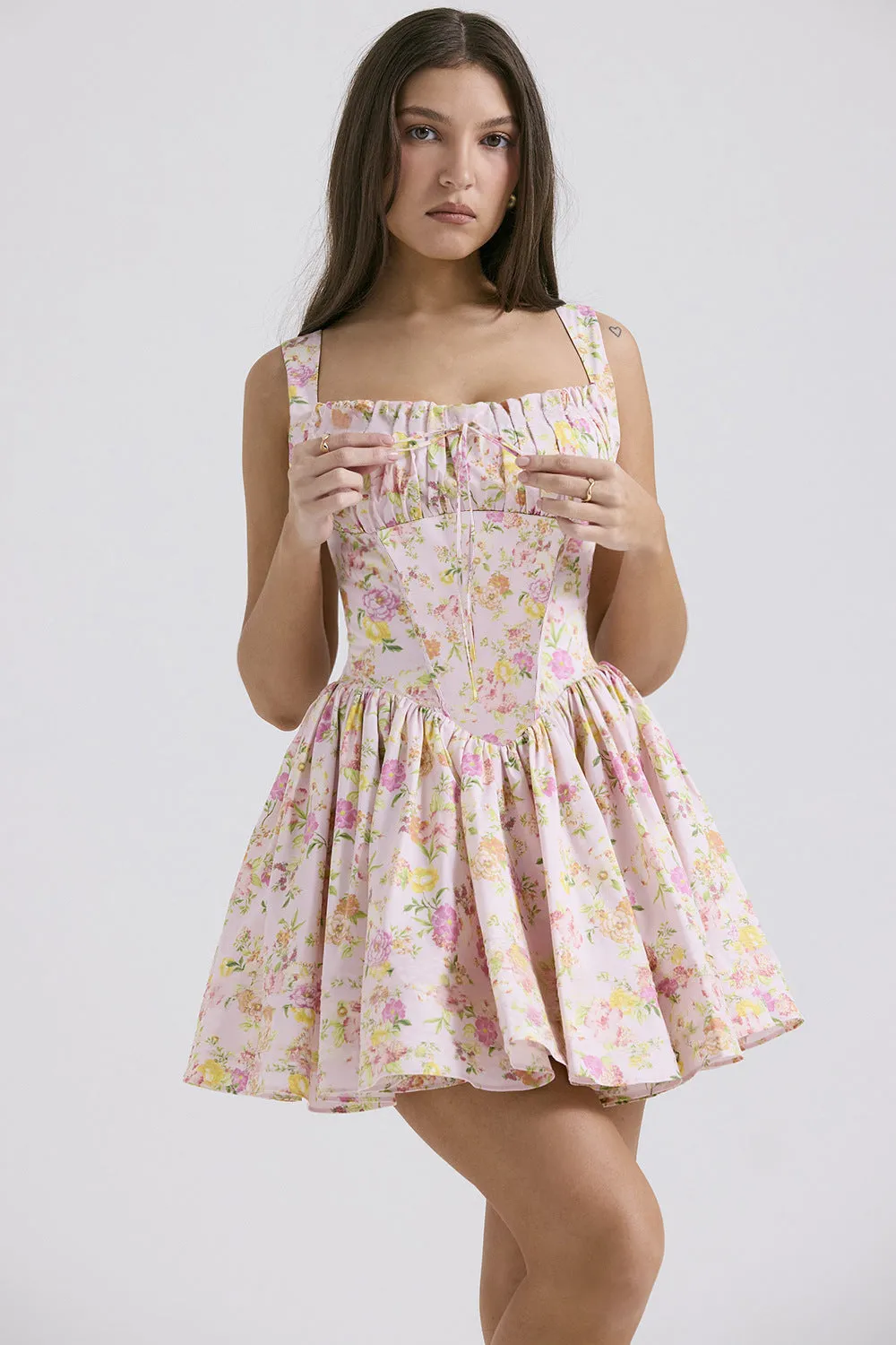 Floral Print Slim Fit Ballet-style Spaghetti Strap Mini Dress