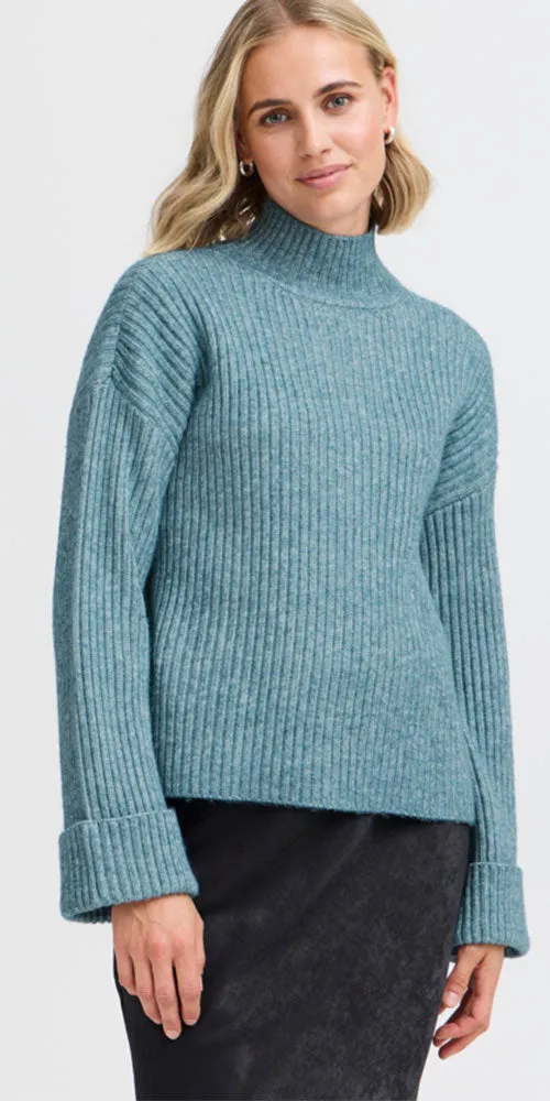 Fransa Ribbed Pullover, bluestone