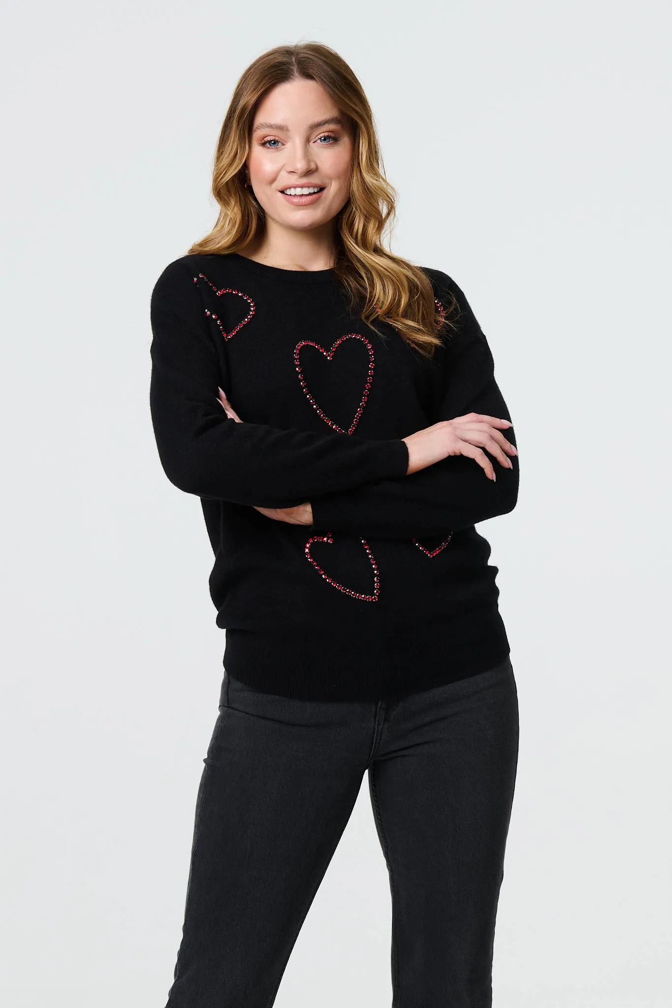 Heart Embellished Long Sleeve Jumper