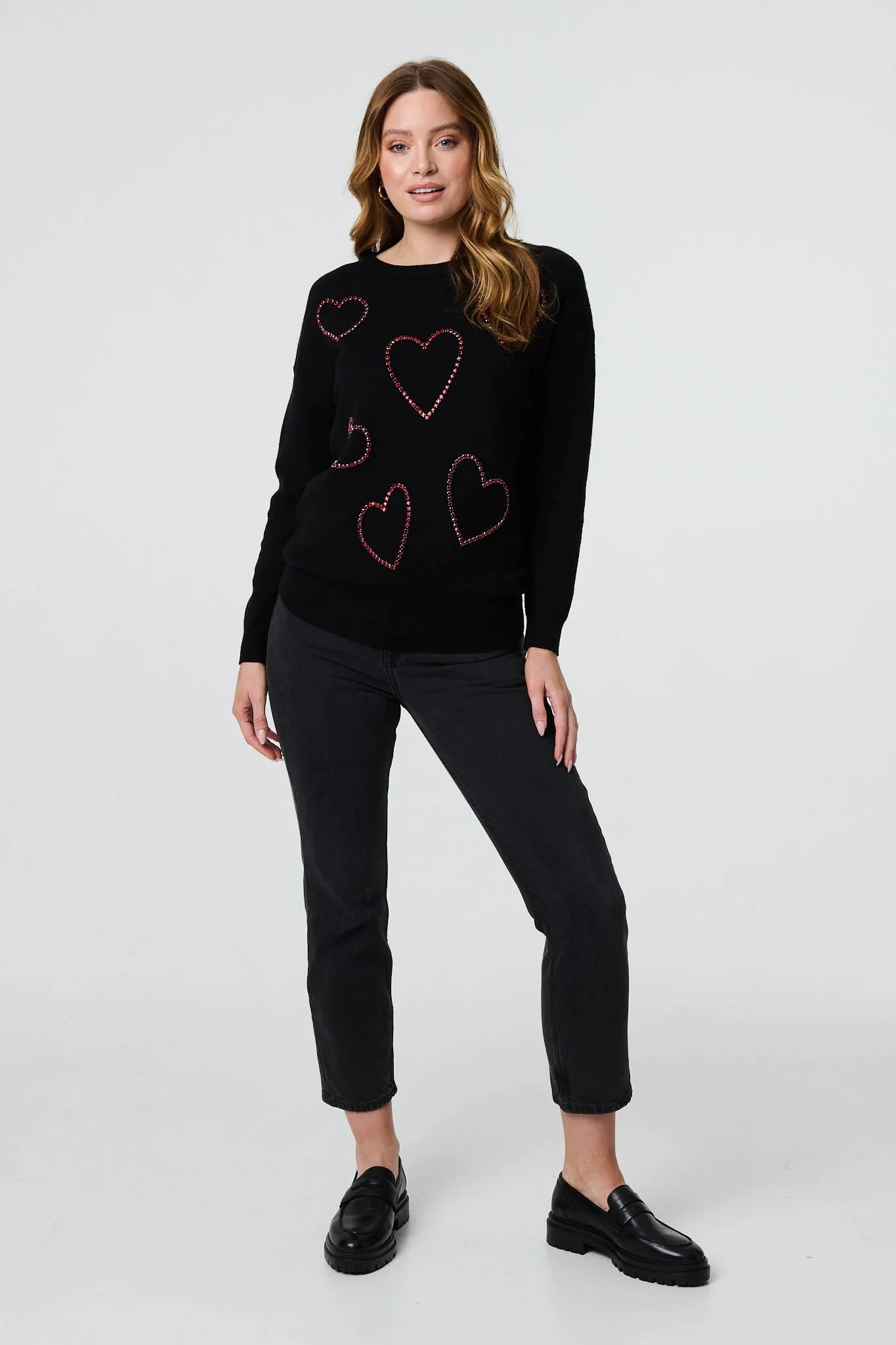 Heart Embellished Long Sleeve Jumper