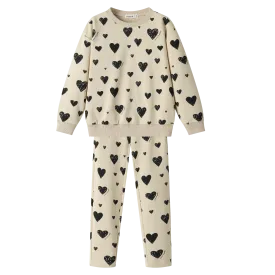 HEART PRINT PAJAMA-OATMEAL