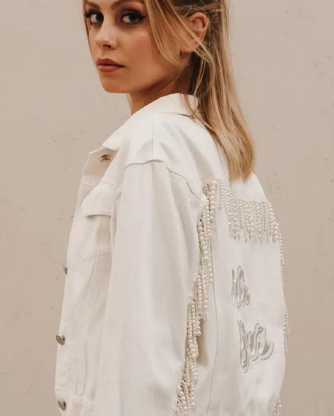 Heirloom Bridal Pearl Fringe Denim Jacket