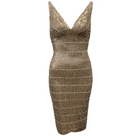 Herve Leger Antique Gold Sequined Bandage Dress