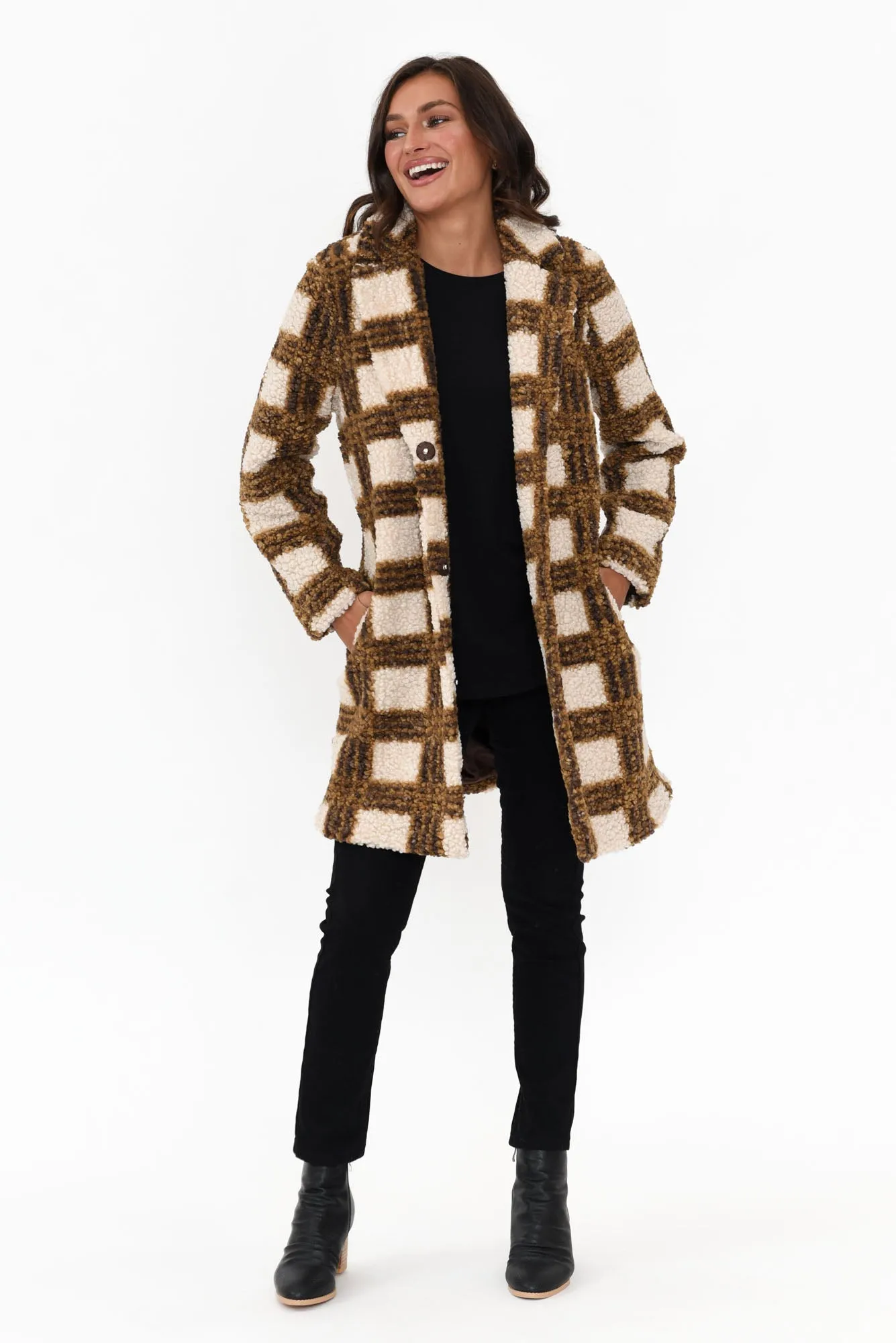 Jungle Caramel Check Coat