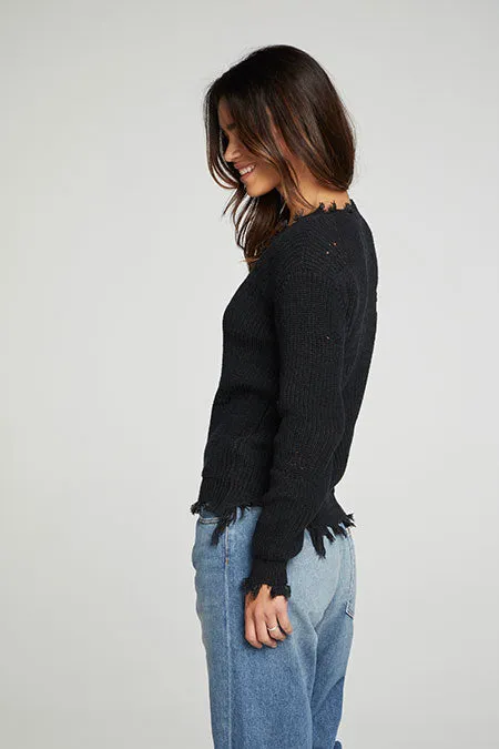 Long Sleeve V-Neck Deconstructed Sweater