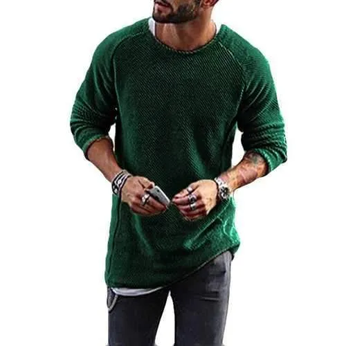 Mens Knit Solid Color Casual Sweater