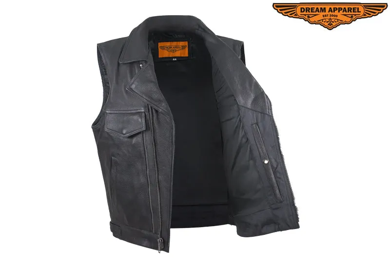 Mens Leather Vest With Over 10 Pockets