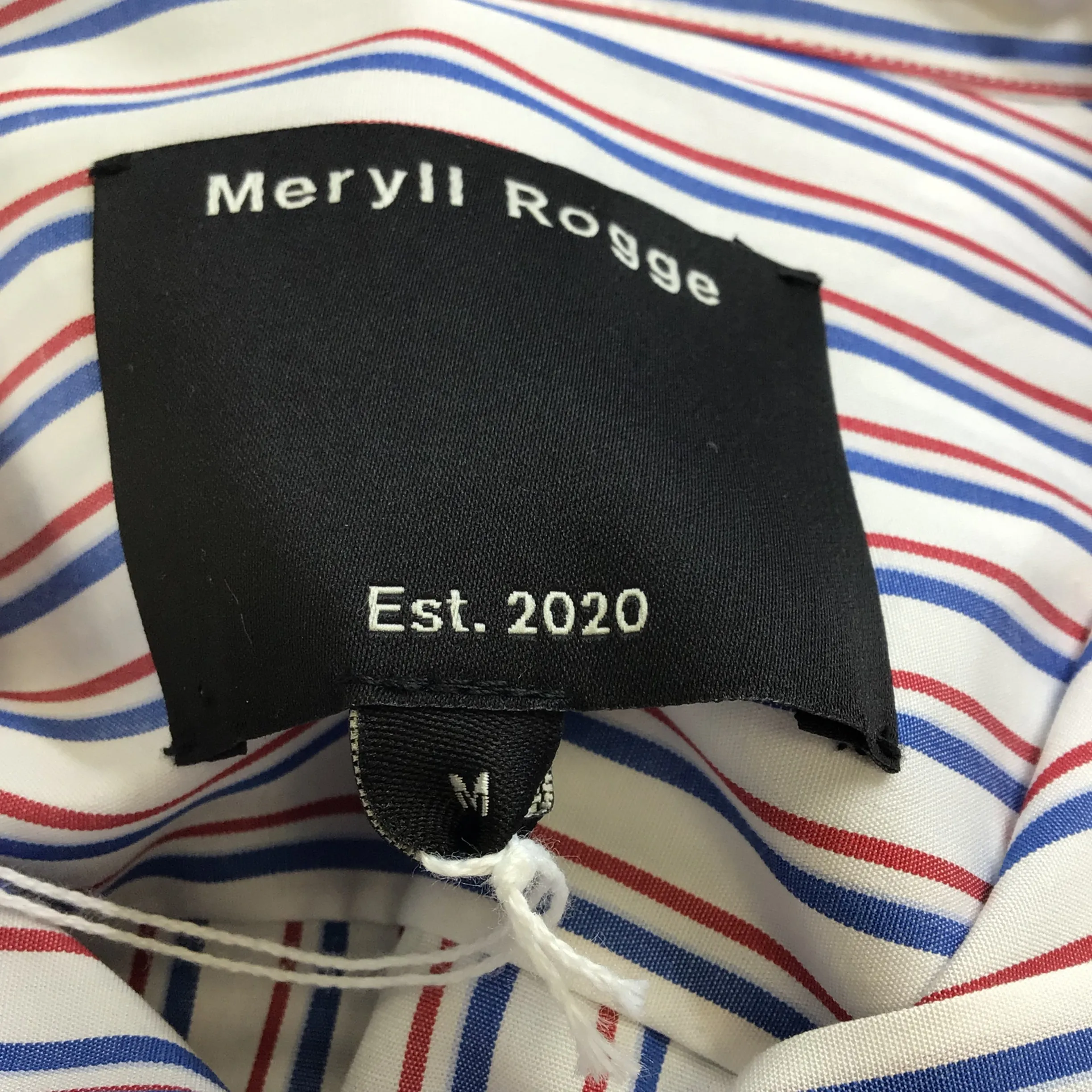 Meryll Rogge White / Blue / Red Striped Hooded Cotton Blouse