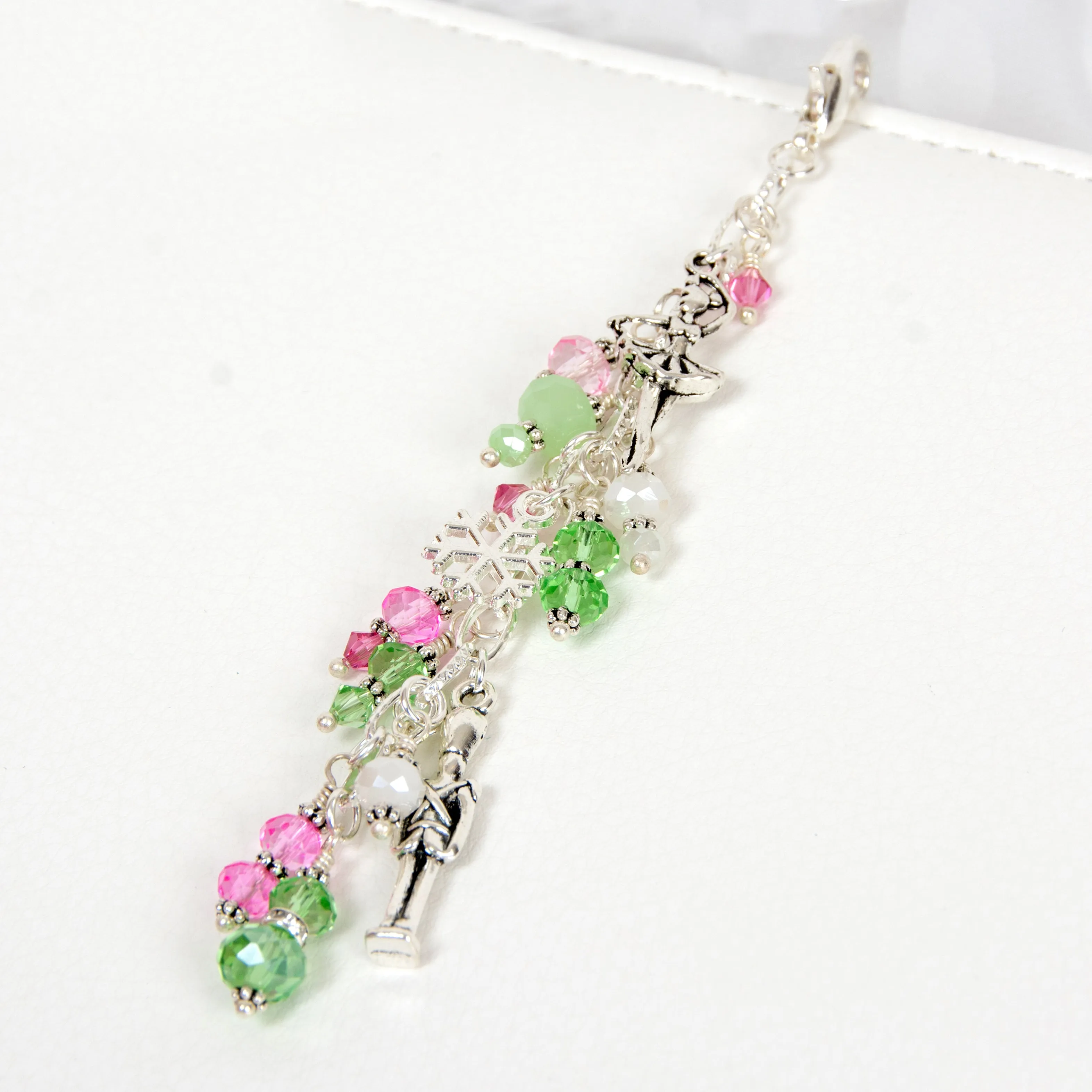 Nutcracker Ballet Planner Charm with Pink, Green and White Crystal Dangle