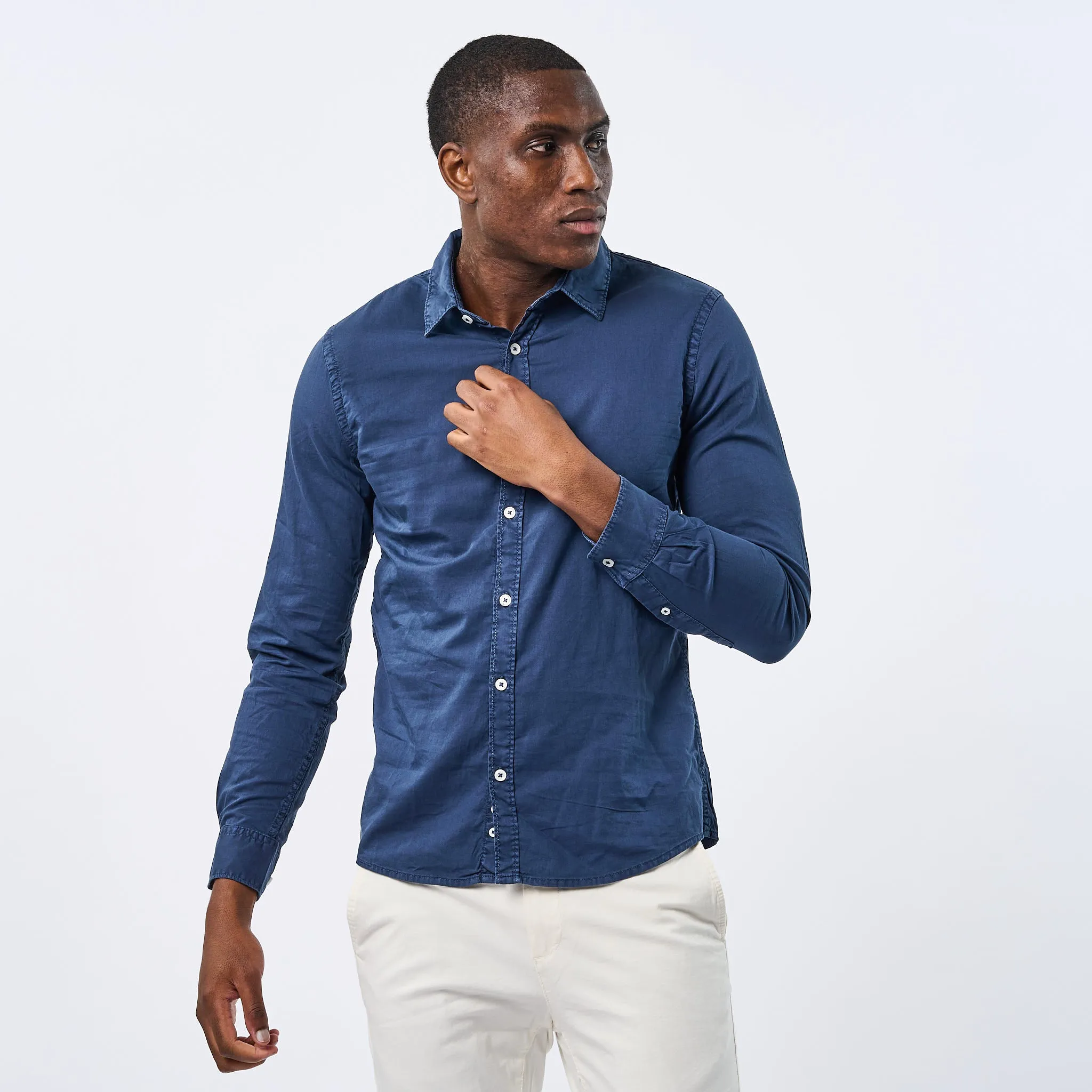 Omnitau Men's Varsity Organic Cotton Collared Shirt - Navy